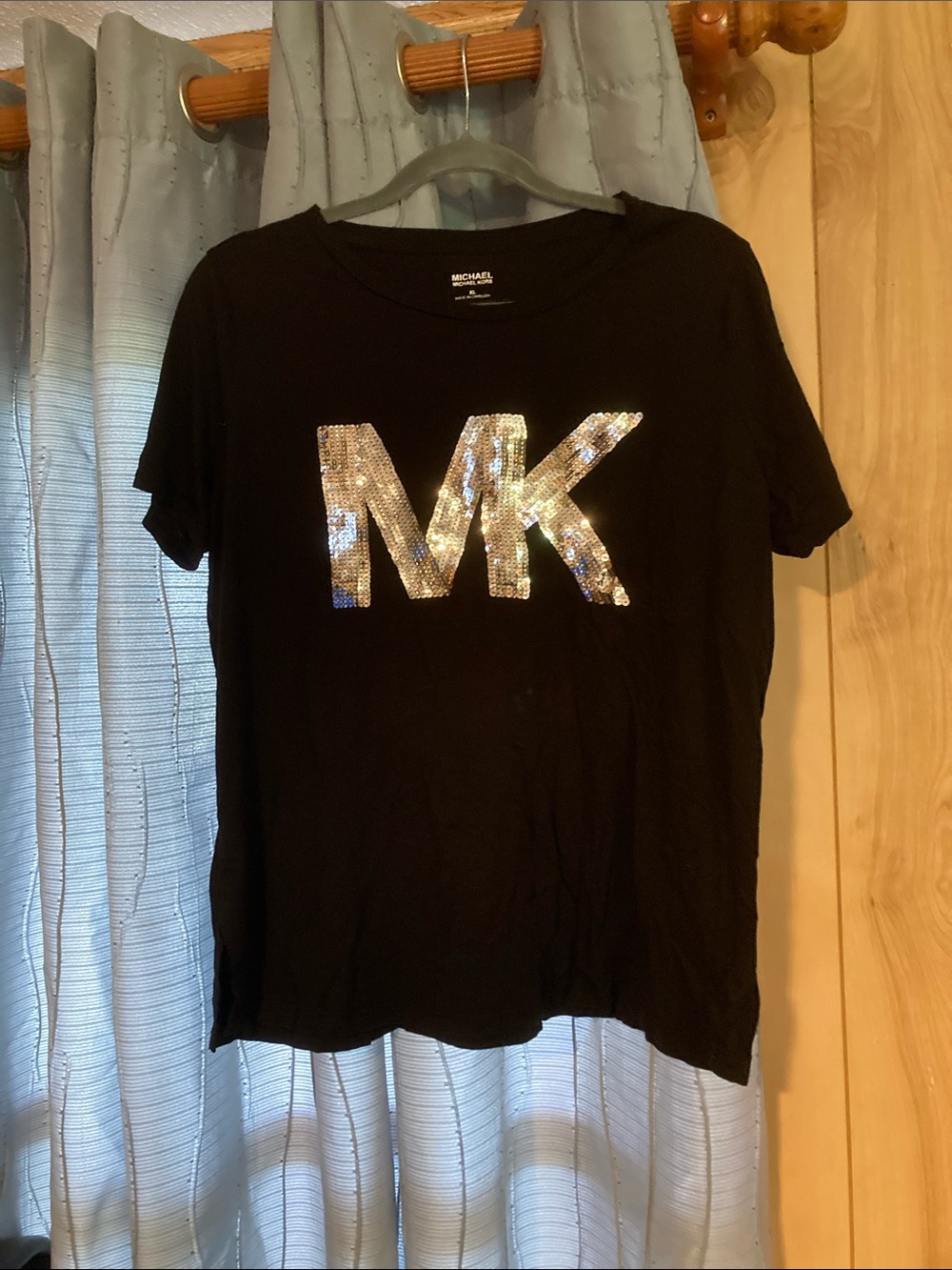 Michael Kors Black Tee with Silver Sequin MK Logo